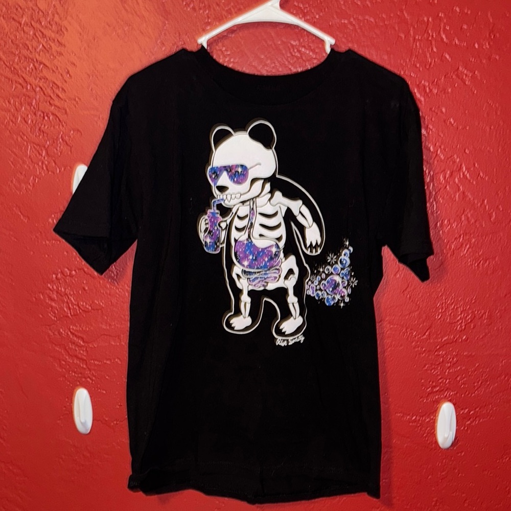 Black Skeleton Panda Kids T-Shirt
